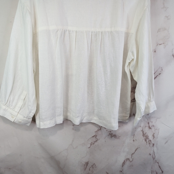 Everlane Shirt Womens White Button Up Linen Pocket Popover Billow Blouse - Picture 9 of 13